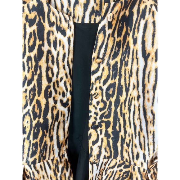 Leopard Print Belted Button Down Coat Midi Swing Dress Brown Black Size XL - Picture 9 of 12